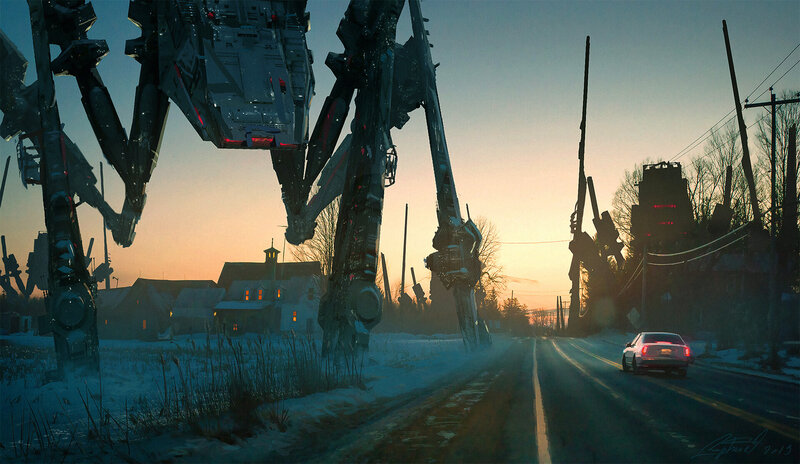 Giant Robots on Snowy Road