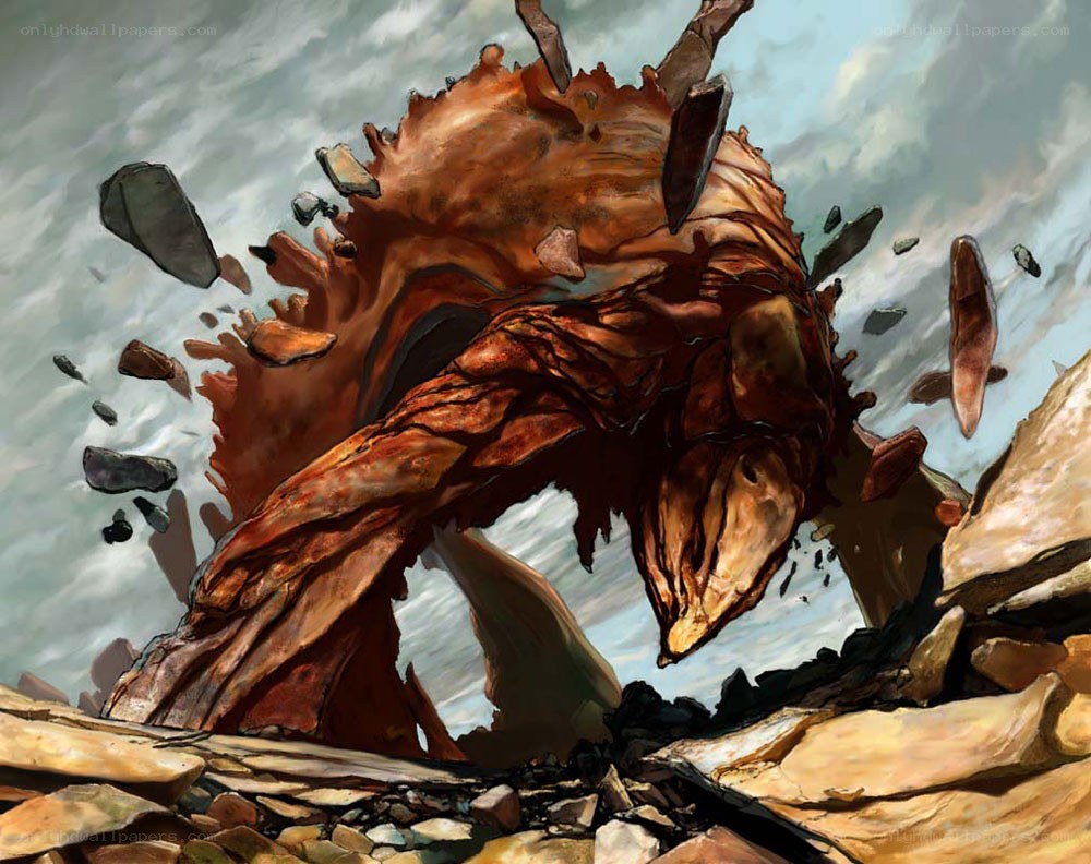 giant rock creature emerging
