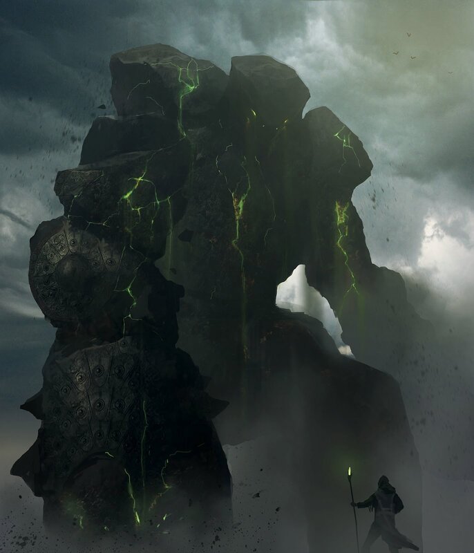 Giant Rock Creature — Green, Dramatic, Digital Art
