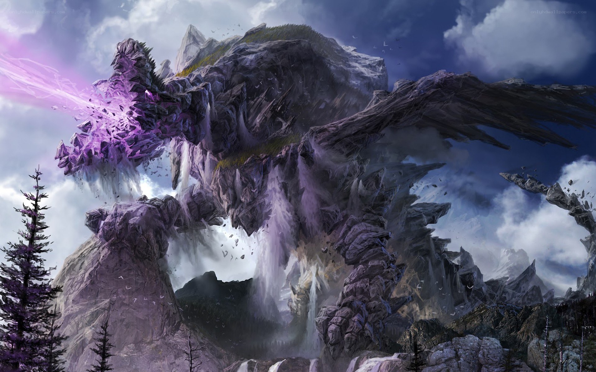 giant rock dragon in mountains