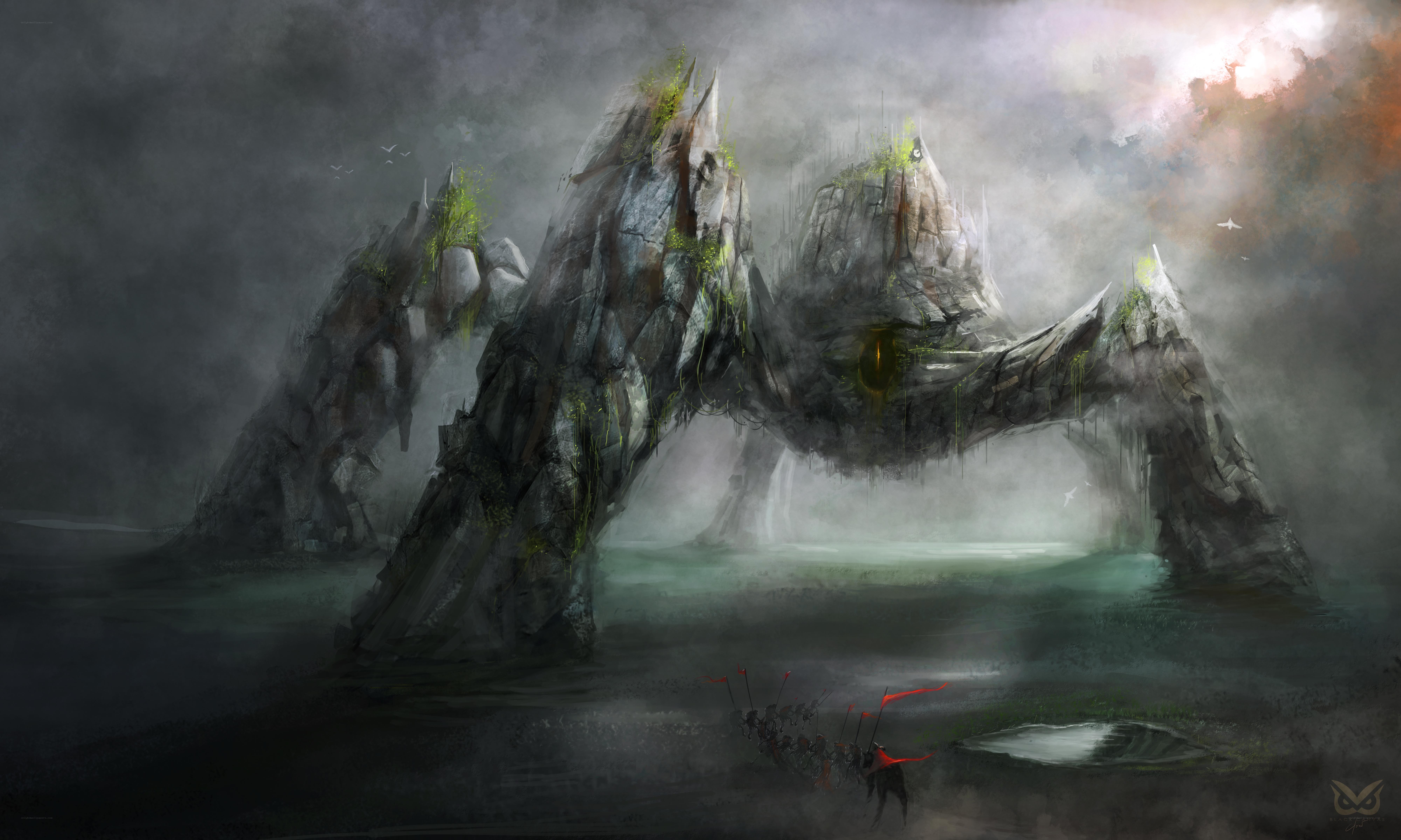 Giant rock monster by the sea