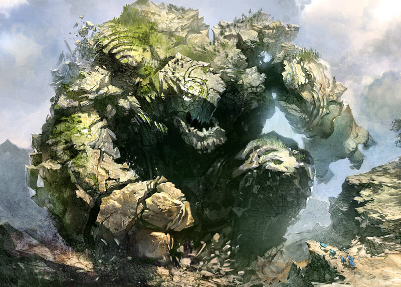 Giant rock monster in mountain pass
