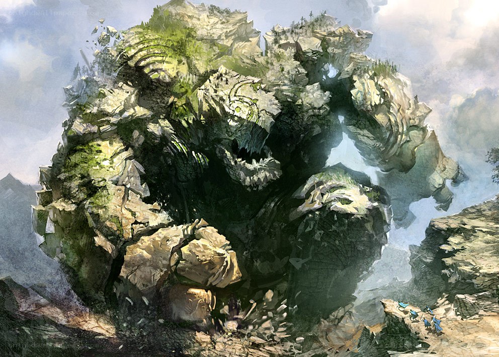 Giant rock monster in mountain pass