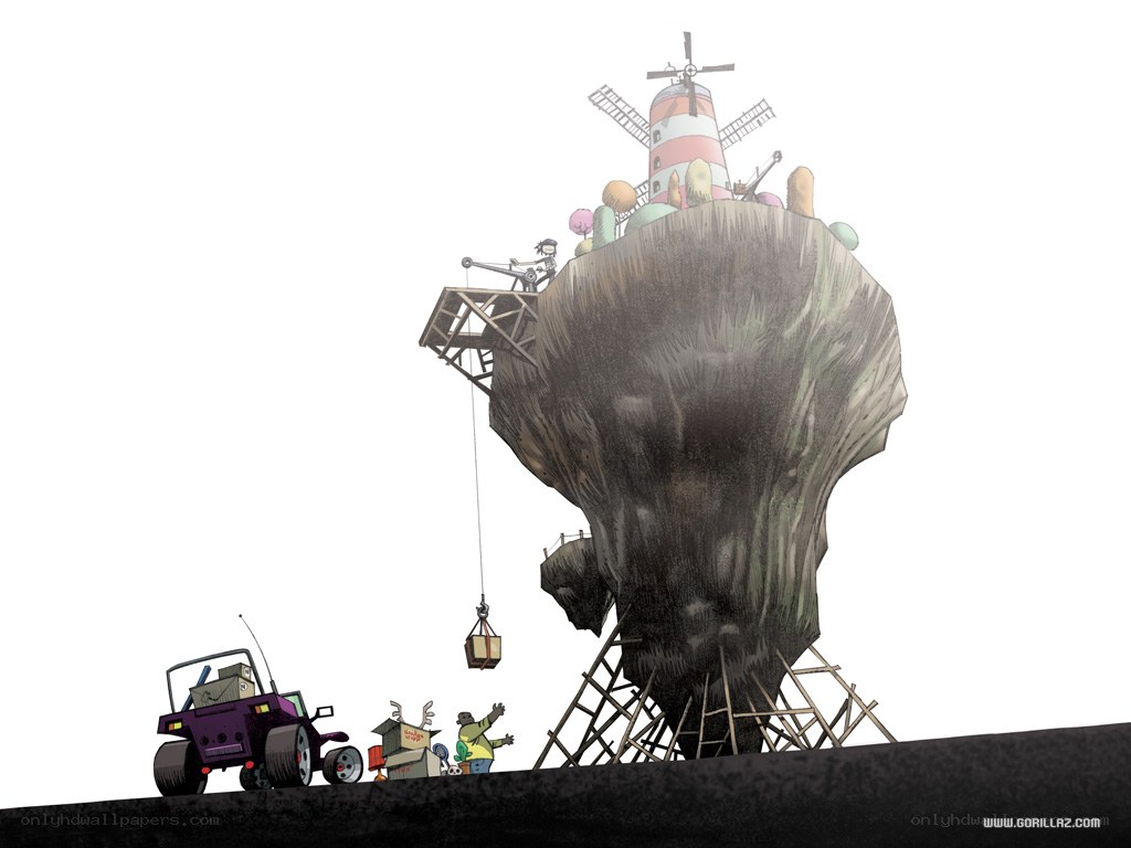 giant rock with windmill
