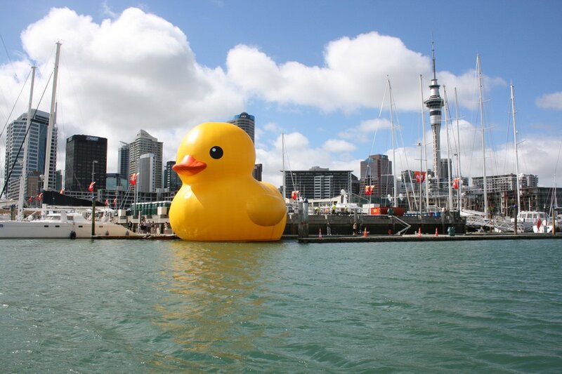Giant rubber duck in harbor