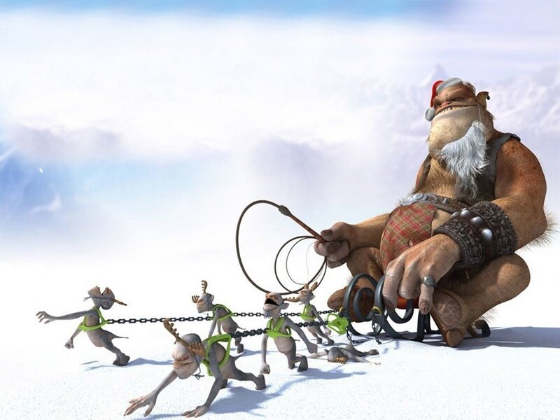 Giant Santa Pulling Sleigh — White, Comical