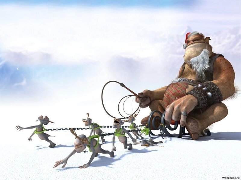 Giant Santa Pulling Sleigh — White, Comical, Winter