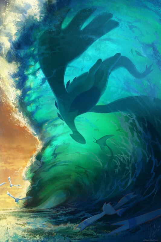 Giant Sea Creature — Blue, Dramatic, Sunset
