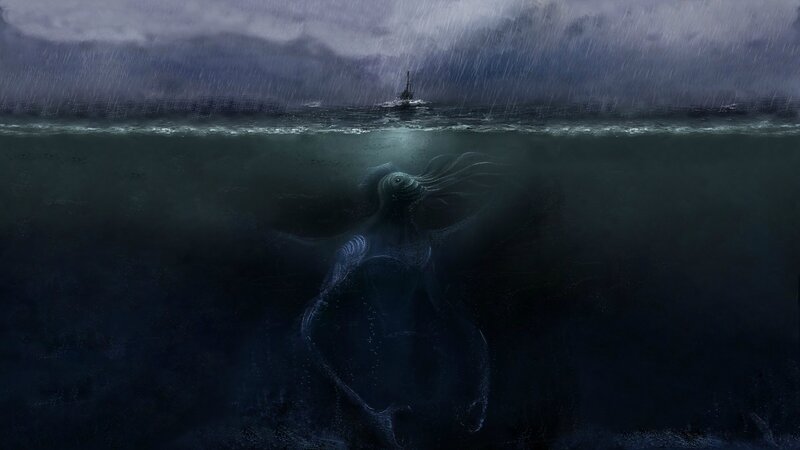 Giant Sea Creature — Dark Blue, Dramatic, Night, Digital Art