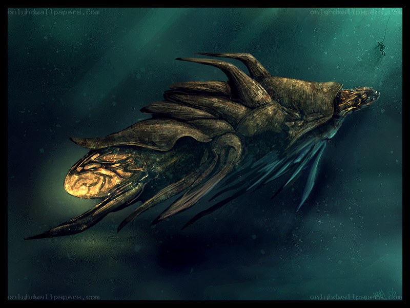 Giant sea creature in deep ocean