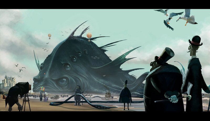 Giant sea creature on beach