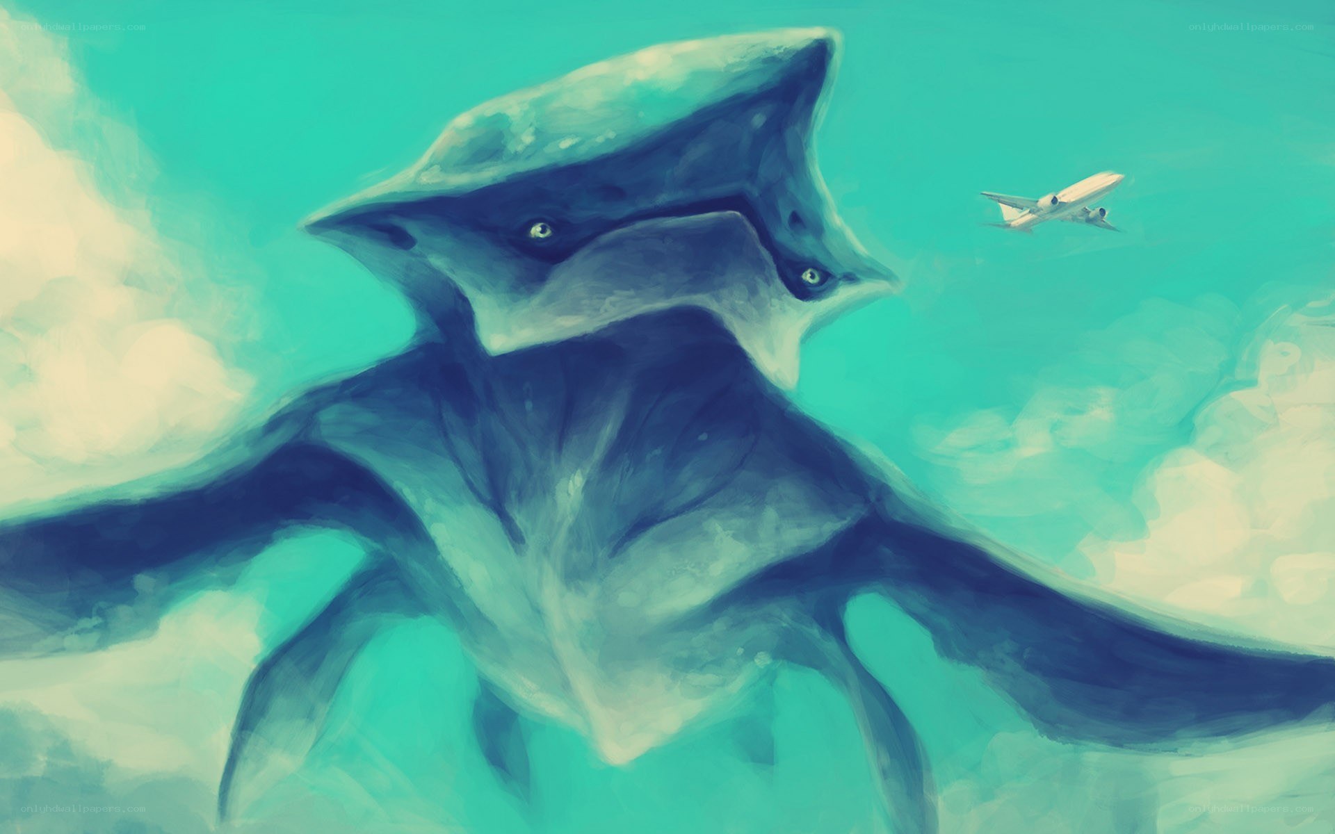 giant sea creature with airplane