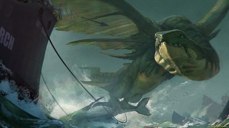 Giant Sea Dragon Attacking Ship