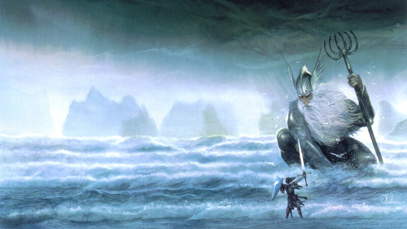 Giant Sea God with Trident — Blue
