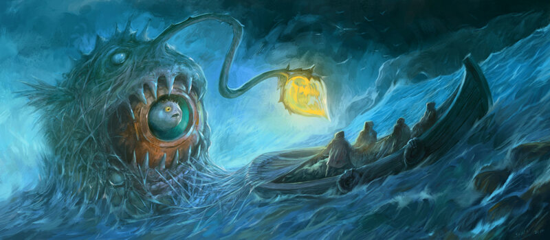 Giant Sea Monster Attacking Boat
