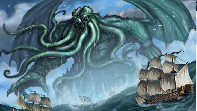 Giant Sea Monster Attacking Ships — Green