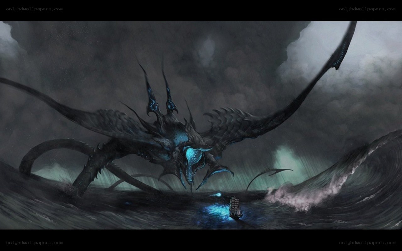Giant sea monster attacks ship