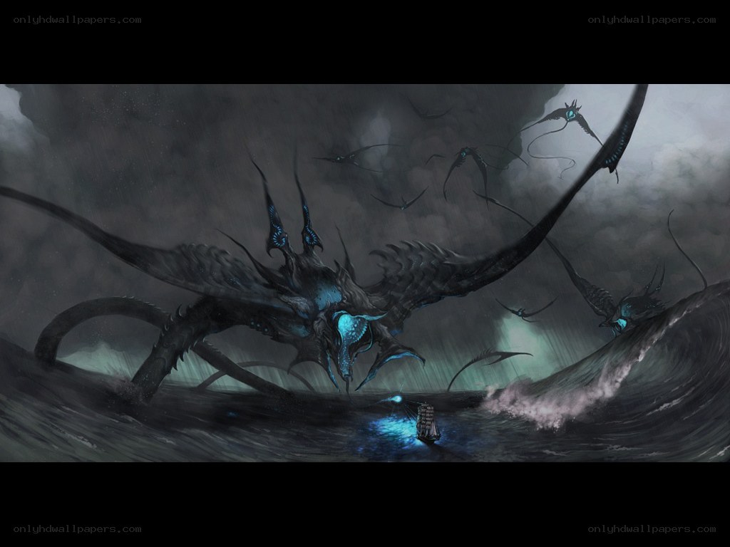 Giant sea monster attacks ship