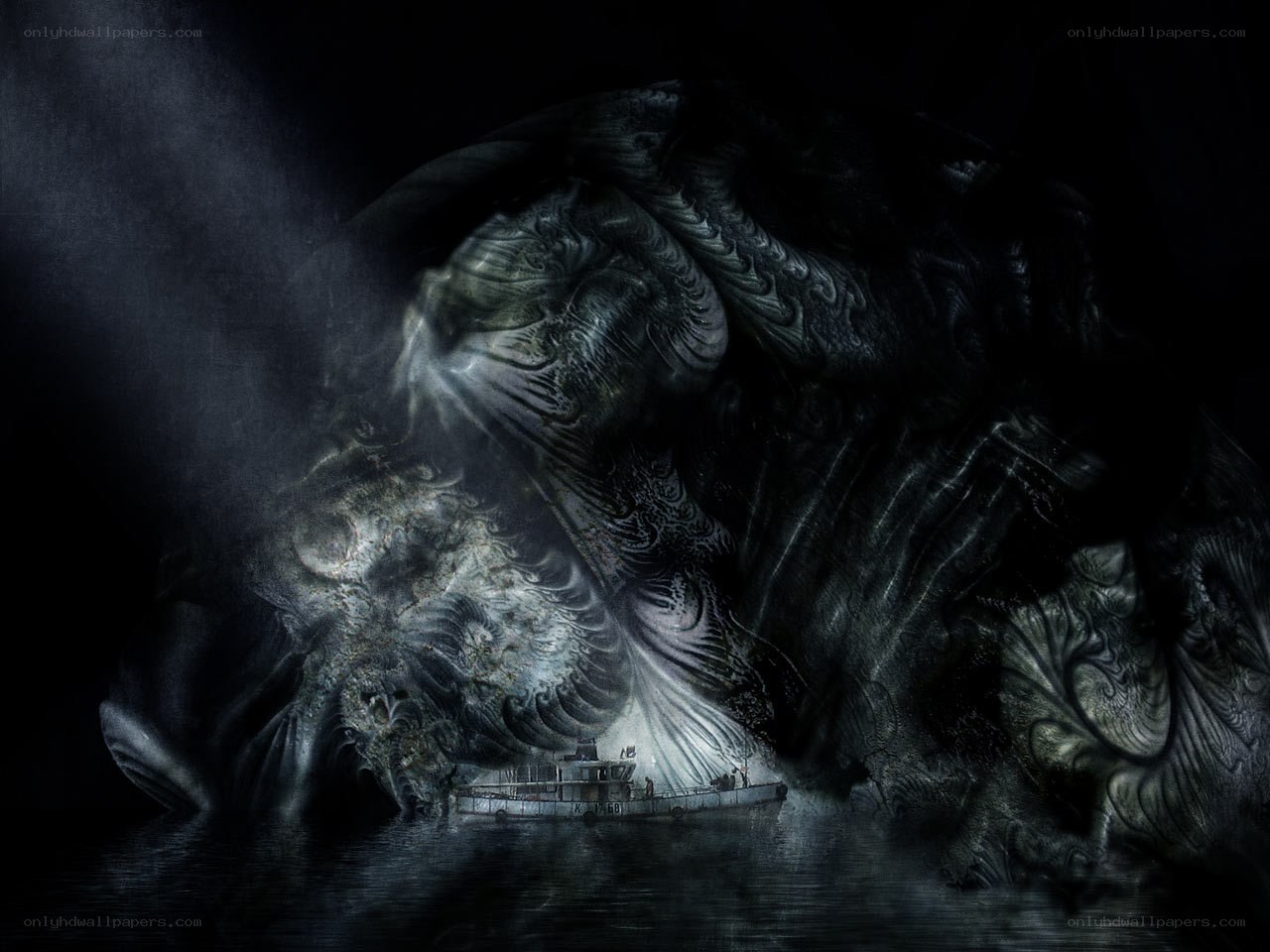 Giant sea monster attacks ship