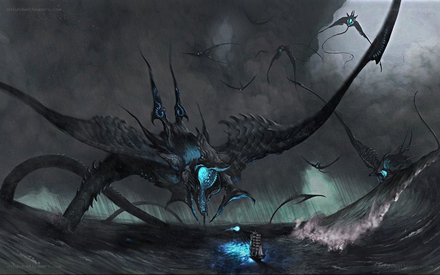 Giant sea monster attacks ship
