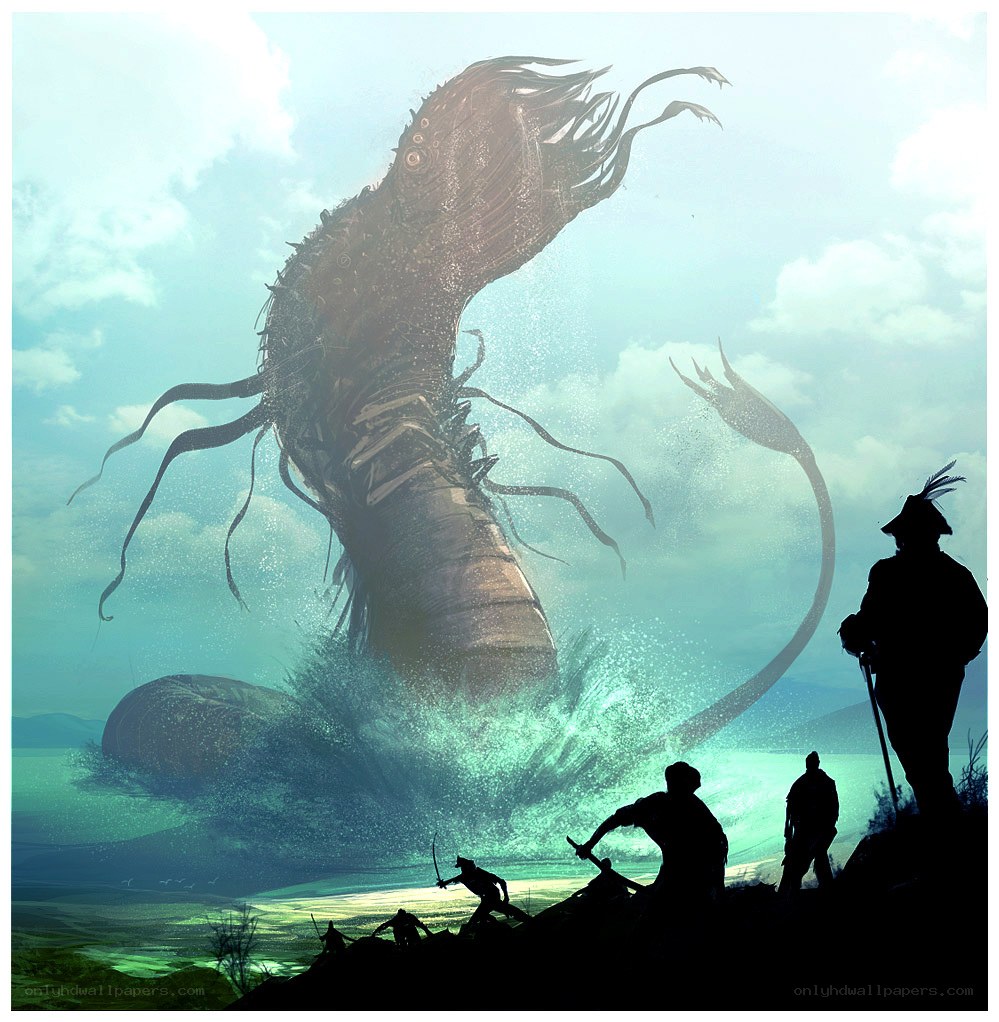 giant sea monster attacks shore