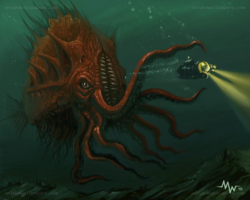 Giant sea monster attacks submarine