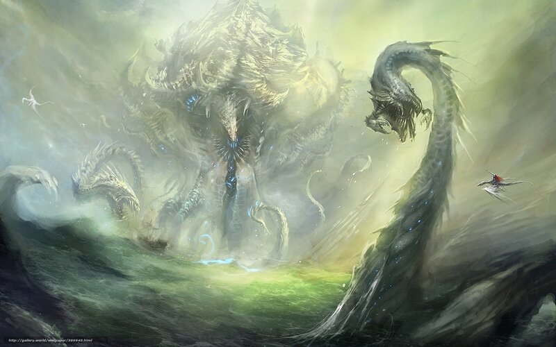 Giant sea monster battle