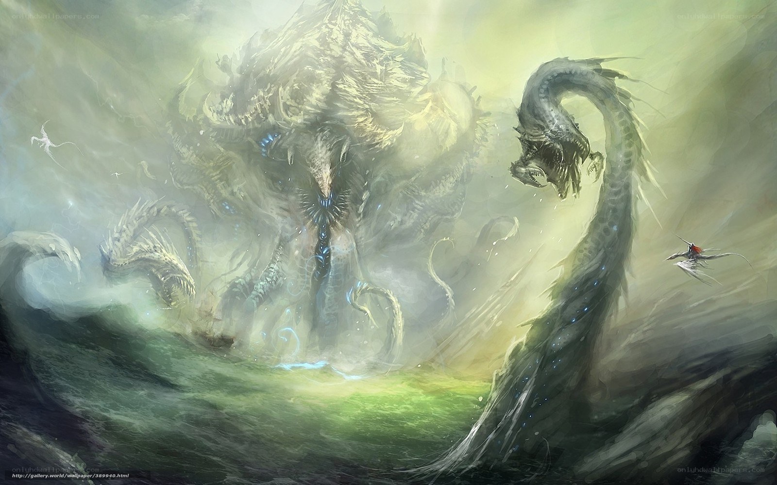 Giant sea monster battle