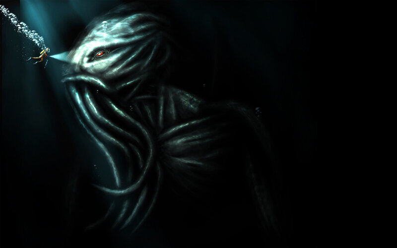Giant Sea Monster — Black, Dramatic, Night, Digital Art