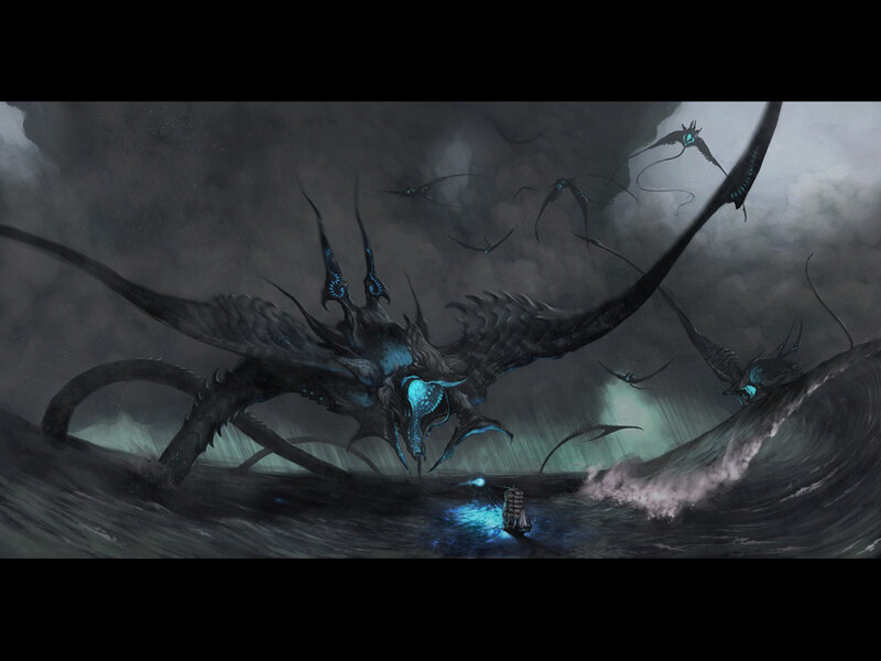 Giant Sea Monster — Black, Dramatic, Night