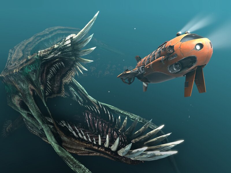 Giant Sea Monster — Blue, Dramatic, 3d Render, Submersible