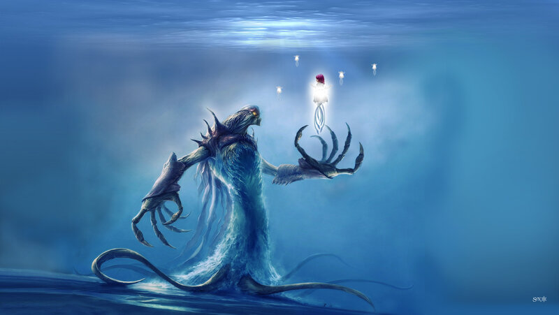 Giant Sea Monster — Blue, Dramatic, Digital Art, Child