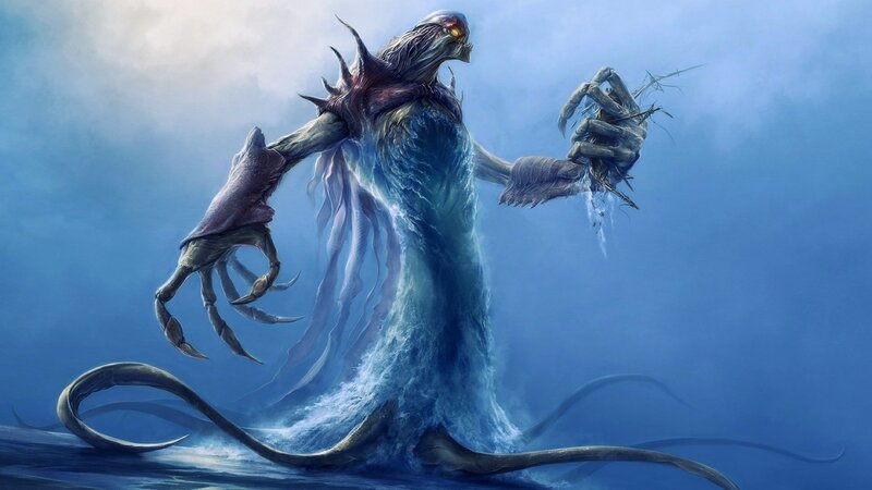 Giant Sea Monster — Blue, Dramatic, Digital Art, Tentacles