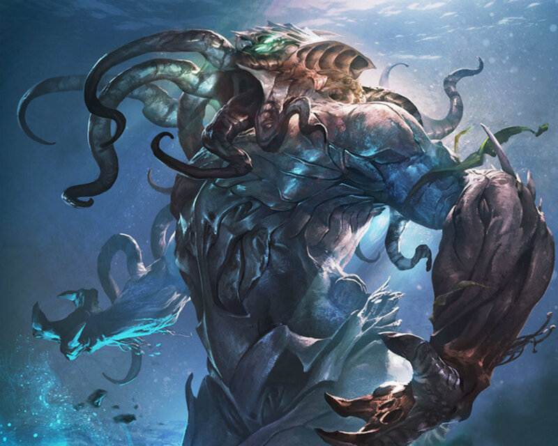 Giant Sea Monster — Blue, Dramatic, Digital Art, Tentacles, Underwater