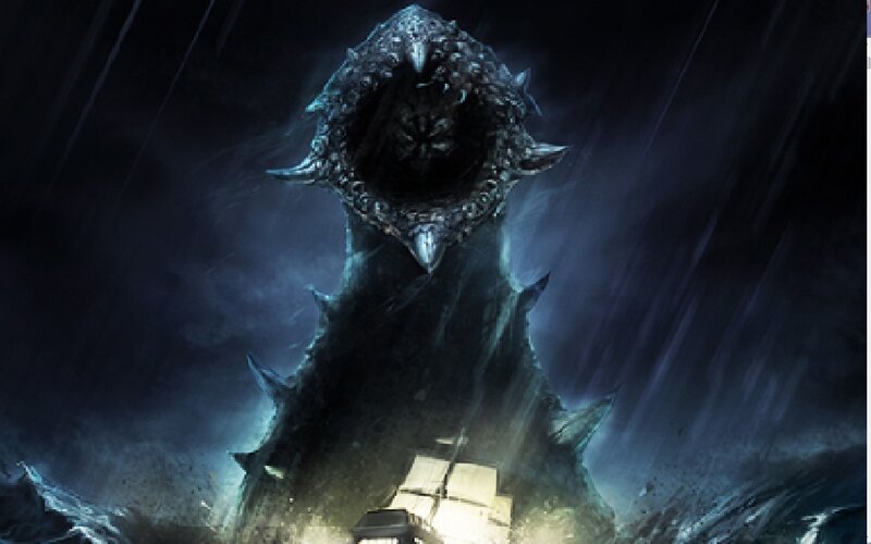 Giant Sea Monster — Blue, Dramatic, Night