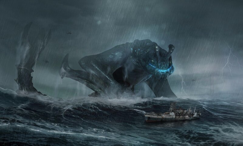Giant Sea Monster — Dark Blue, Dramatic, Night