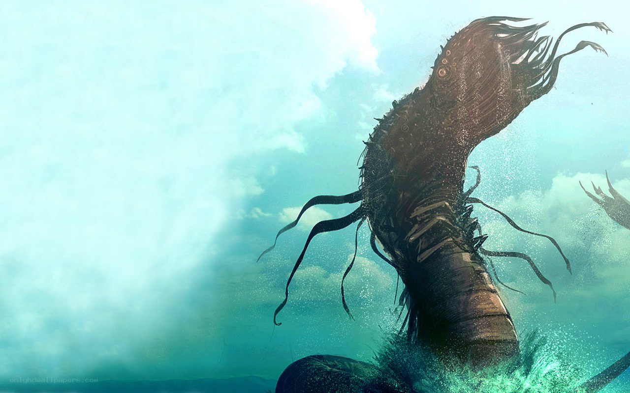 giant sea monster emerging