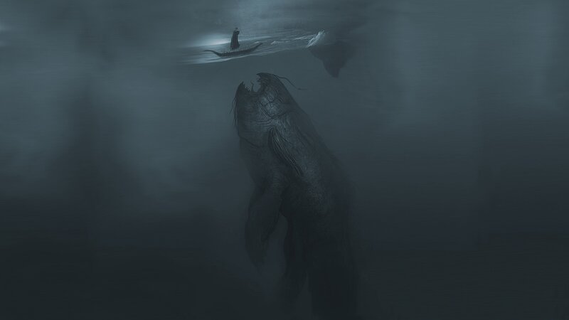 Giant Sea Monster — Gray, Dark, Night, Digital Art
