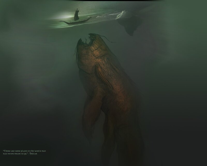 Giant Sea Monster — Green, Dark, Night