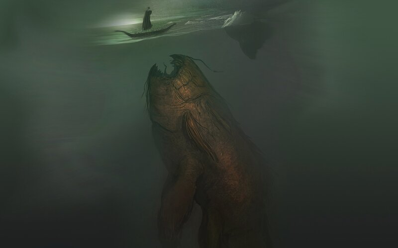 Giant Sea Monster — Green, Dark, Ominous, Night
