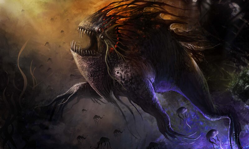Giant sea monster in dark depths