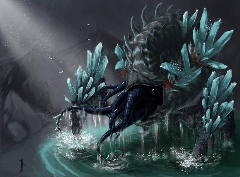 giant sea monster in dark waters