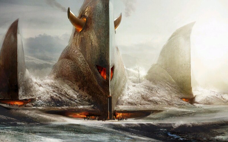 giant sea monster with ships