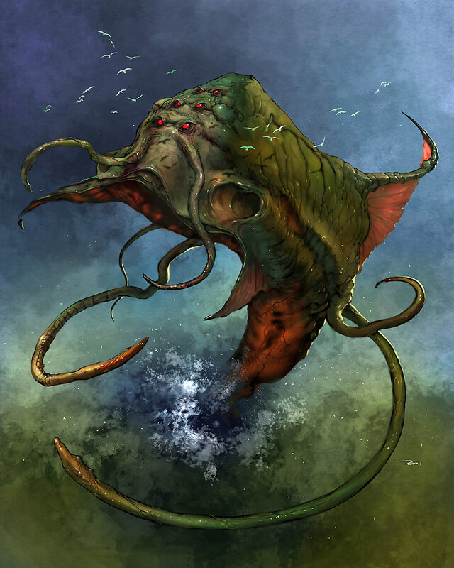 Giant sea monster with tentacles