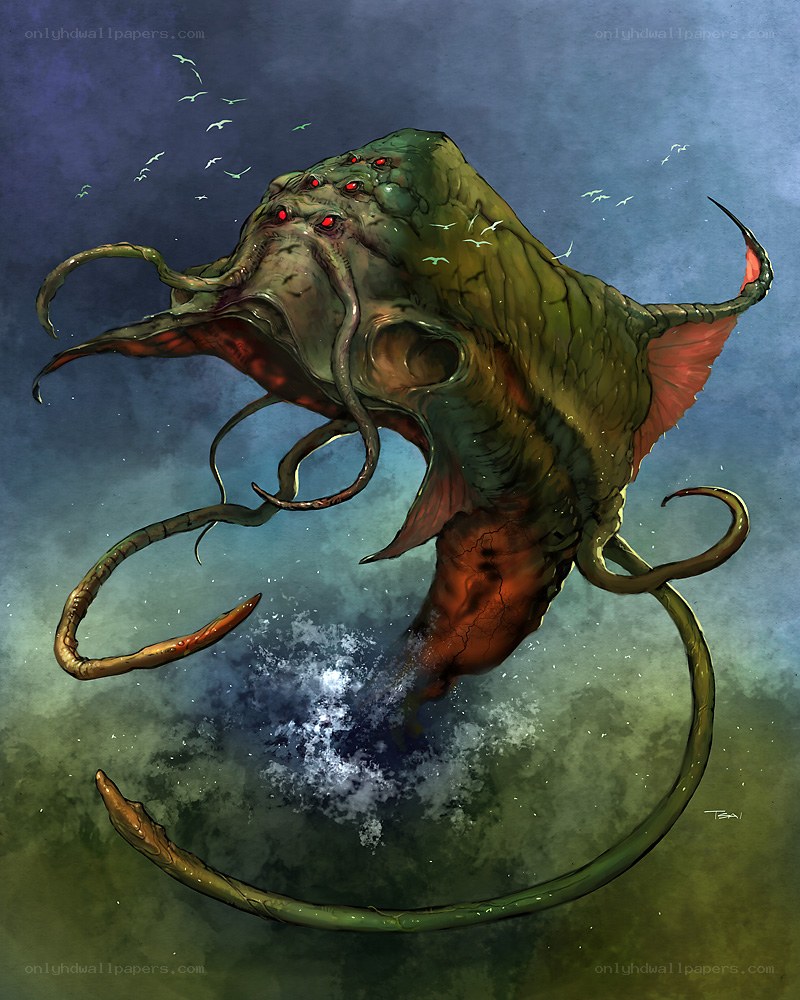 Giant sea monster with tentacles