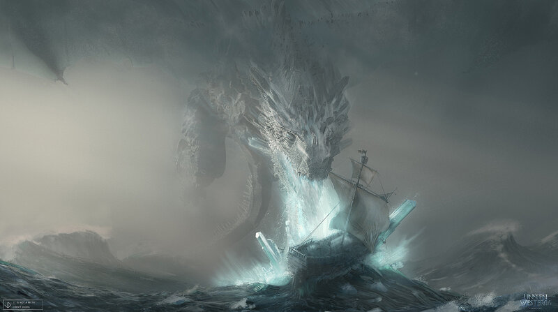Giant Sea Serpent Attacking Ship — Gray