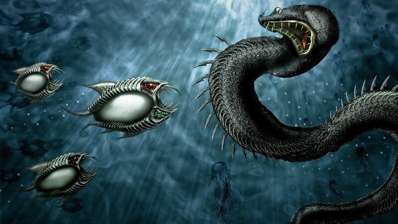 Giant Sea Serpent — Blue, Dark, Night