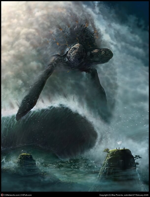 giant sea turtle attacks coastal town