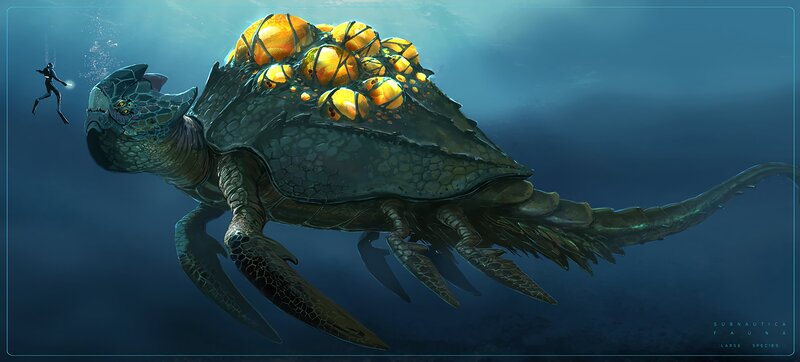 Giant Sea Turtle — Blue, Dramatic, Digital Art, Diver