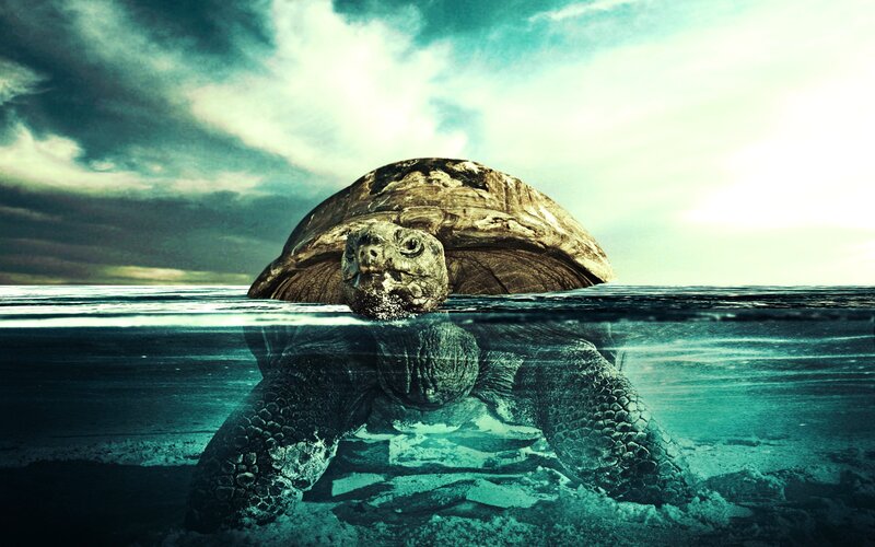 Giant Sea Turtle — Blue, Dramatic, Digital Art, Ocean, Sky